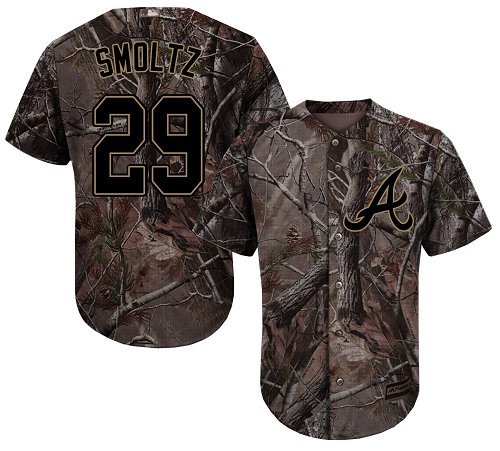 Braves #29 John Smoltz Camo Realtree Collection Cool Base Stitched Youth MLB Jersey
