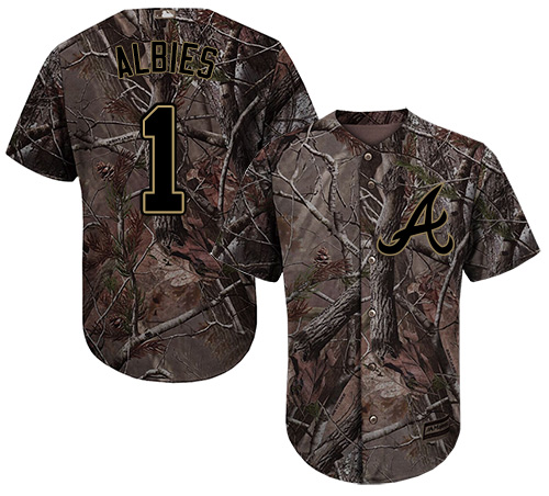 Braves #1 Ozzie Albies Camo Realtree Collection Cool Base Stitched Youth MLB Jersey