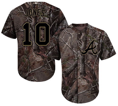 Braves #10 Chipper Jones Camo Realtree Collection Cool Base Stitched Youth MLB Jersey