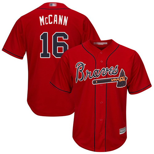 Braves #16 Brian McCann Red Cool Base Stitched Youth MLB Jersey