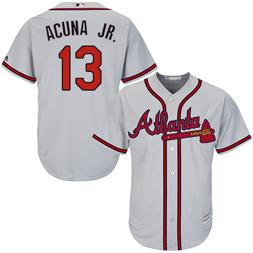 Braves #13 Ronald Acuna Jr. Grey Cool Base Stitched Youth MLB Jersey