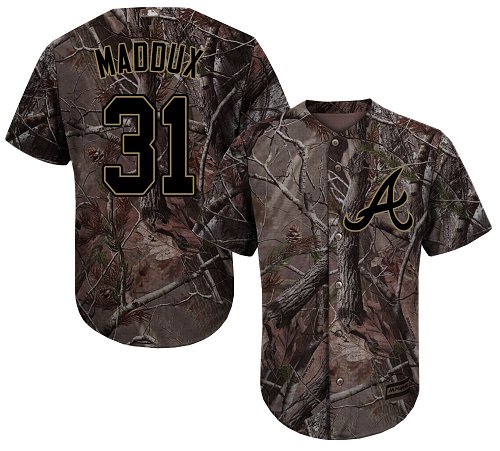 Braves #31 Greg Maddux Camo Realtree Collection Cool Base Stitched Youth MLB Jersey