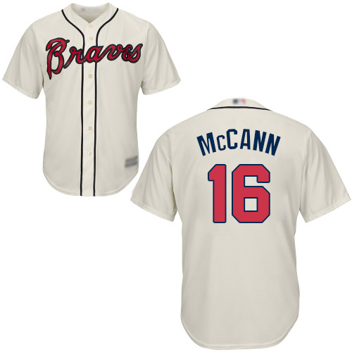 Braves #16 Brian McCann Cream Cool Base Stitched Youth MLB Jersey