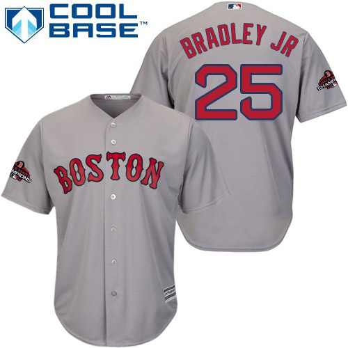 Red Sox #25 Jackie Bradley Jr Grey Cool Base 2018 World Series Champions Stitched Youth MLB Jersey
