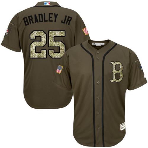 Red Sox #25 Jackie Bradley Jr Green Salute to Service Stitched Youth MLB Jersey
