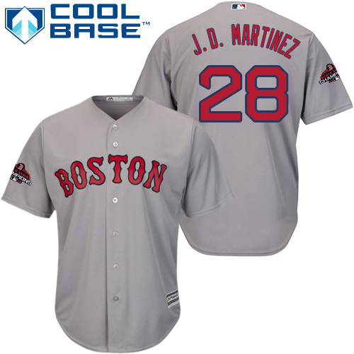 Red Sox #28 J. D. Martinez Grey Cool Base 2018 World Series Champions Stitched Youth MLB Jersey