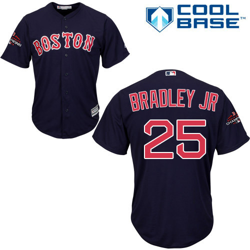 Red Sox #25 Jackie Bradley Jr Navy Blue Cool Base 2018 World Series Champions Stitched Youth MLB Jersey