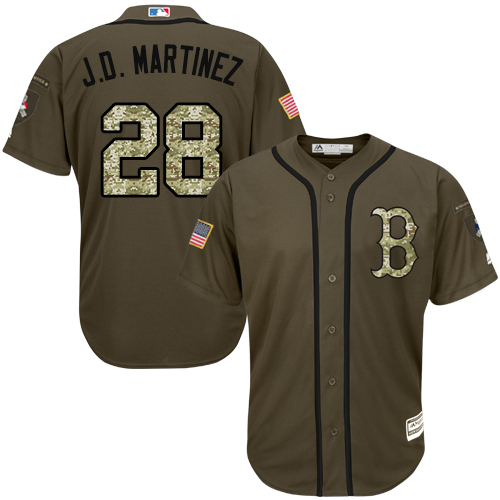 Red Sox #28 J. D. Martinez Green Salute to Service Stitched Youth MLB Jersey