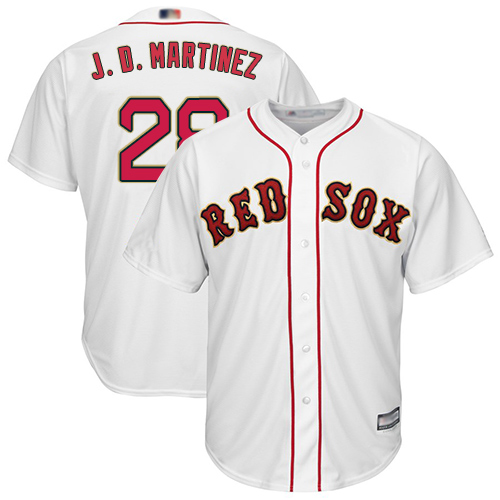 Red Sox #28 J. D. Martinez White 2019 Gold Program Cool Base Stitched Youth MLB Jersey