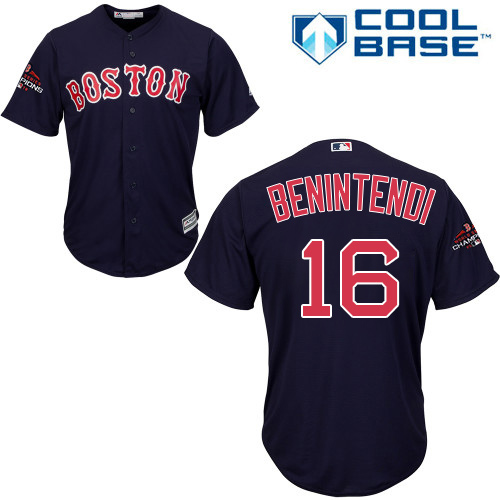 Red Sox #16 Andrew Benintendi Navy Blue Cool Base 2018 World Series Champions Stitched Youth MLB Jersey