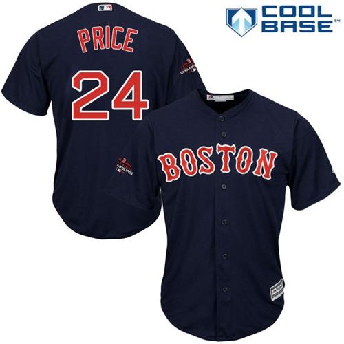 Red Sox #24 David Price Navy Blue Cool Base 2018 World Series Champions Stitched Youth MLB Jersey