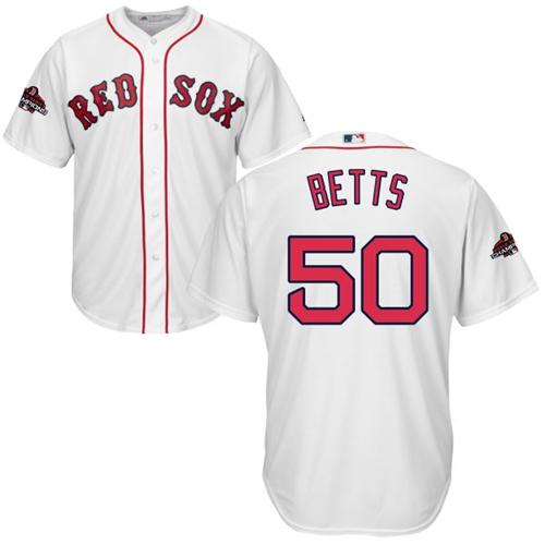 Red Sox #50 Mookie Betts White Cool Base 2018 World Series Champions Stitched Youth MLB Jersey