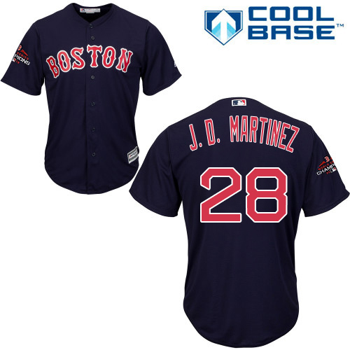 Red Sox #28 J. D. Martinez Navy Blue Cool Base 2018 World Series Champions Stitched Youth MLB Jersey