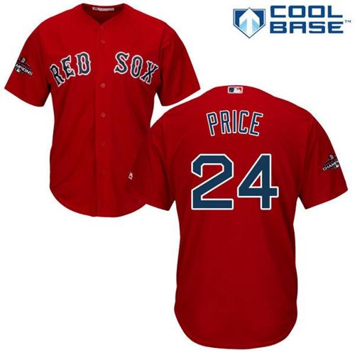Red Sox #24 David Price Red Cool Base 2018 World Series Champions Stitched Youth MLB Jersey