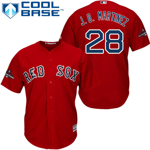 Red Sox #28 J. D. Martinez Red Cool Base 2018 World Series Champions Stitched Youth MLB Jersey