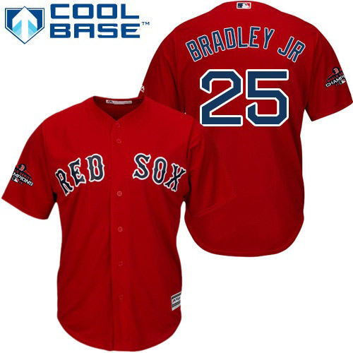 Red Sox #25 Jackie Bradley Jr Red Cool Base 2018 World Series Champions Stitched Youth MLB Jersey