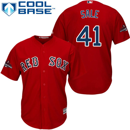 Red Sox #41 Chris Sale Red Cool Base 2018 World Series Champions Stitched Youth MLB Jersey