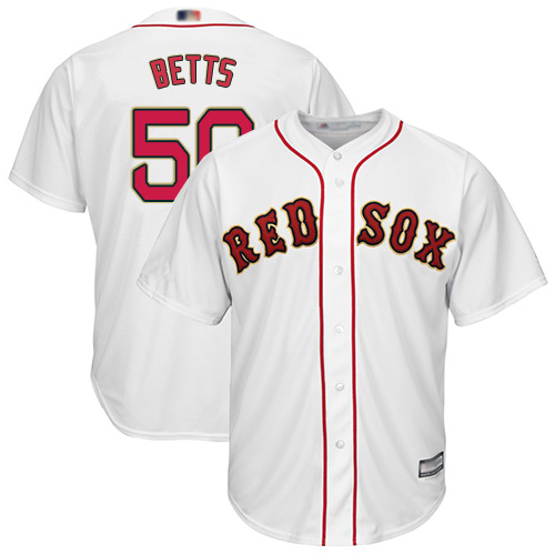 Red Sox #50 Mookie Betts White 2019 Gold Program Cool Base Stitched Youth MLB Jersey