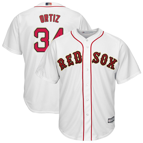 Red Sox #34 David Ortiz White 2019 Gold Program Cool Base Stitched Youth MLB Jersey