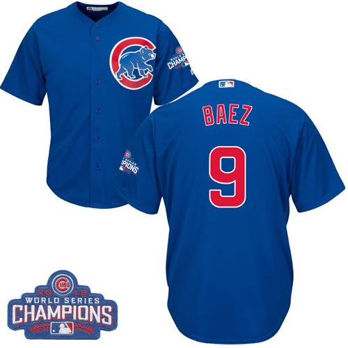 Cubs #9 Javier Baez Blue Alternate 2016 World Series Champions Stitched Youth MLB Jersey