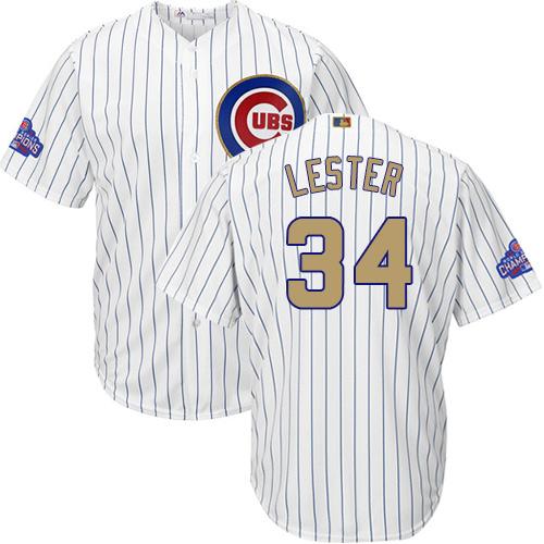 Cubs #34 Jon Lester White(Blue Strip) 2017 Gold Program Cool Base Stitched Youth MLB Jersey