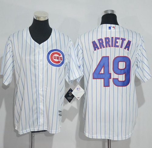Cubs #49 Jake Arrieta White(Blue Strip) Cool Base Stitched Youth MLB Jersey