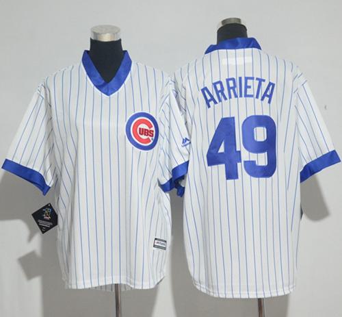 Cubs #49 Jake Arrieta White(Blue Strip) Cooperstown Stitched Youth MLB Jersey