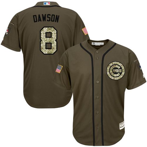 Cubs #8 Andre Dawson Green Salute to Service Stitched Youth MLB Jersey