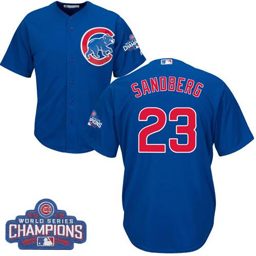 Cubs #23 Ryne Sandberg Blue Alternate 2016 World Series Champions Stitched Youth MLB Jersey