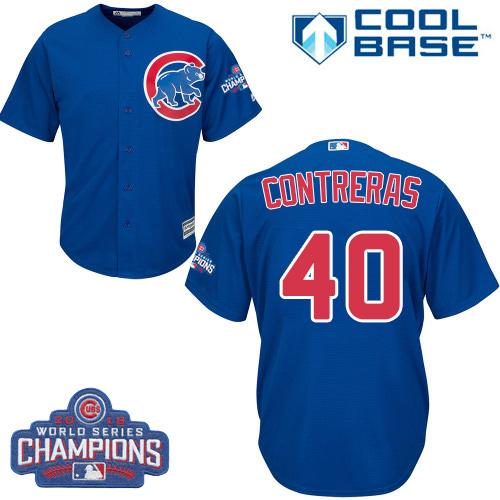 Cubs #40 Willson Contreras Blue Alternate 2016 World Series Champions Stitched Youth MLB Jersey