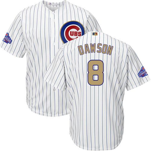Cubs #8 Andre Dawson White(Blue Strip) 2017 Gold Program Cool Base Stitched Youth MLB Jersey