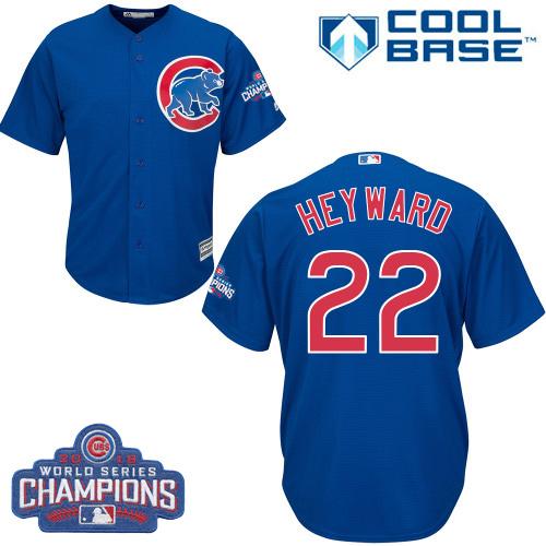 Cubs #22 Jason Heyward Blue Alternate 2016 World Series Champions Stitched Youth MLB Jersey