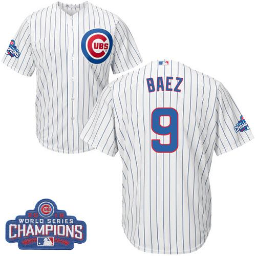 Cubs #9 Javier Baez White Home 2016 World Series Champions Stitched Youth MLB Jersey