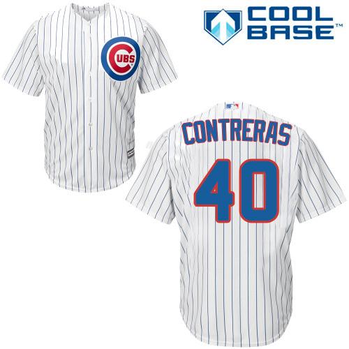 Cubs #40 Willson Contreras White(Blue Strip) Cool Base Stitched Youth MLB Jersey