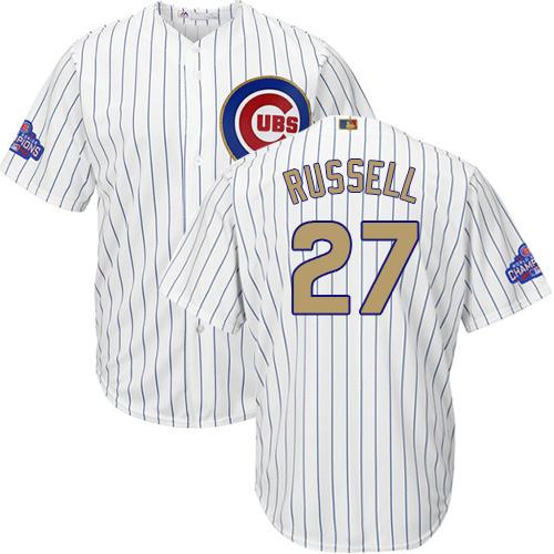 Cubs #27 Addison Russell White(Blue Strip) 2017 Gold Program Cool Base Stitched Youth MLB Jersey