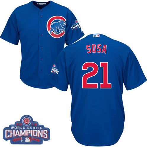 Cubs #21 Sammy Sosa Blue Alternate 2016 World Series Champions Stitched Youth MLB Jersey
