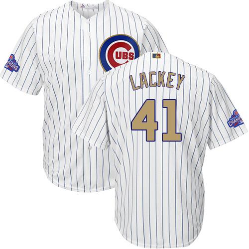 Cubs #41 John Lackey White(Blue Strip) 2017 Gold Program Cool Base Stitched Youth MLB Jersey