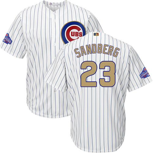Cubs #23 Ryne Sandberg White(Blue Strip) 2017 Gold Program Cool Base Stitched Youth MLB Jersey