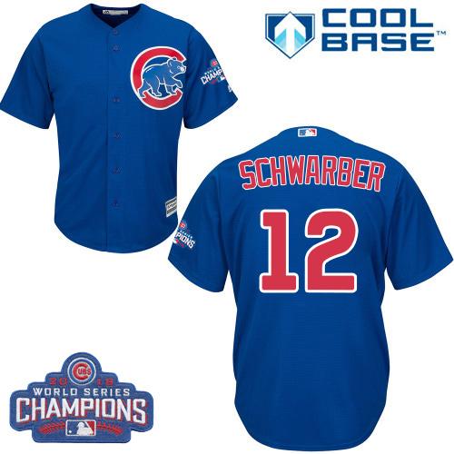 Cubs #12 Kyle Schwarber Blue Alternate 2016 World Series Champions Stitched Youth MLB Jersey