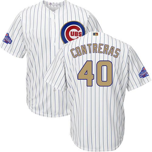 Cubs #40 Willson Contreras White(Blue Strip) 2017 Gold Program Cool Base Stitched Youth MLB Jersey