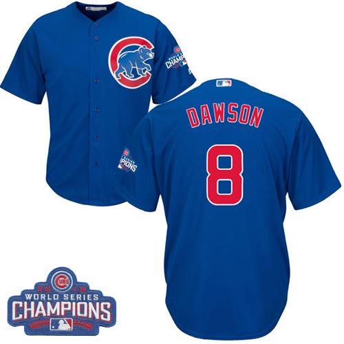 Cubs #8 Andre Dawson Blue Alternate 2016 World Series Champions Stitched Youth MLB Jersey