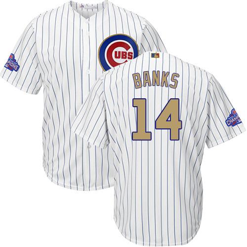 Cubs #14 Ernie Banks White(Blue Strip) 2017 Gold Program Cool Base Stitched Youth MLB Jersey
