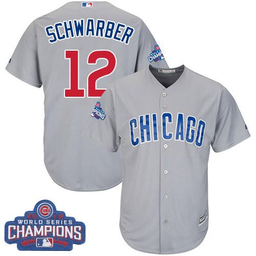 Cubs #12 Kyle Schwarber Grey Road 2016 World Series Champions Stitched Youth MLB Jersey