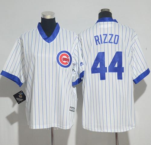 Cubs #44 Anthony Rizzo White(Blue Strip) Cooperstown Stitched Youth MLB Jersey