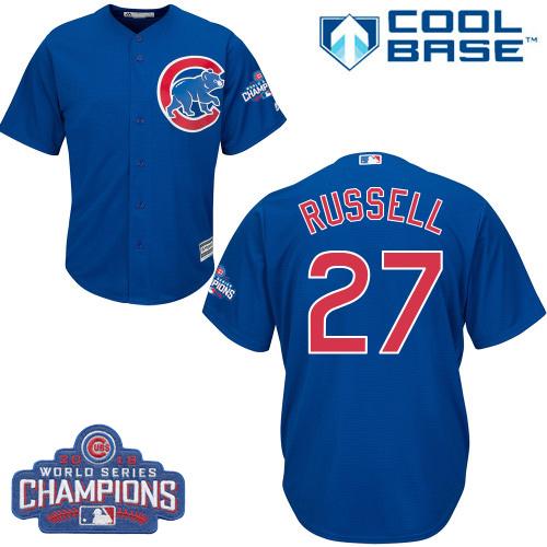 Cubs #27 Addison Russell Blue Alternate 2016 World Series Champions Stitched Youth MLB Jersey