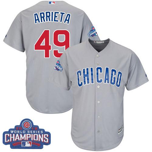 Cubs #49 Jake Arrieta Grey Road 2016 World Series Champions Stitched Youth MLB Jersey