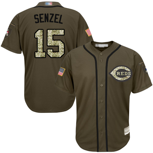 Reds #15 Nick Senzel Green Salute to Service Stitched Youth MLB Jersey