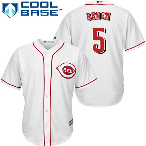 Reds #5 Johnny Bench White Cool Base Stitched Youth MLB Jersey