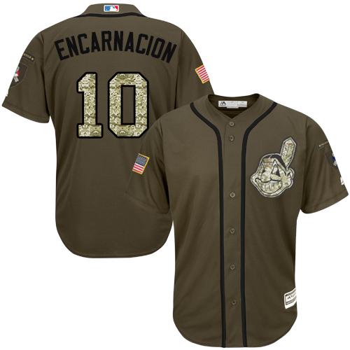 Indians #10 Edwin Encarnacion Green Salute to Service Stitched Youth MLB Jersey
