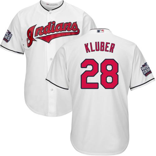 Indians #28 Corey Kluber White Home 2016 World Series Bound Stitched Youth MLB Jersey